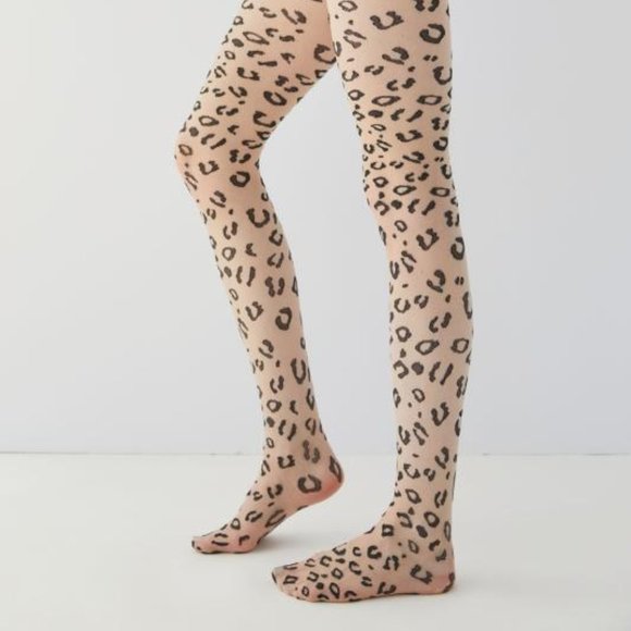 URBAN OUTFITTERS Leopard Print Sheer Nude Tights - Picture 1 of 2